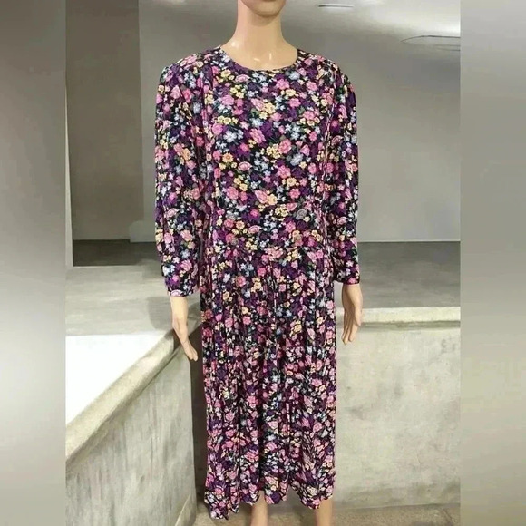 SL Fashions Pink and Yellow Midi Long Sleeve Dress - Picture 1 of 12